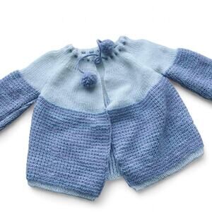 Purple‎ and white hand knitted Sweater 6 Month Pom Poms